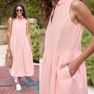 NEW Frank & Eileen Daphne Maxi Dress Popover Henley Peach Washed Linen Size 4